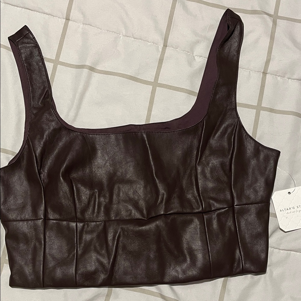 Altar'd State Dark Brown Faux Leather Crop Top